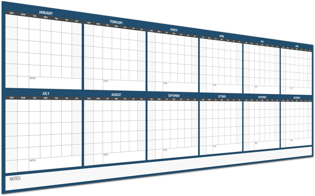 Large Dry Erase Wall Calendar 36 x 96 Undated Laminated (Blue) P2136