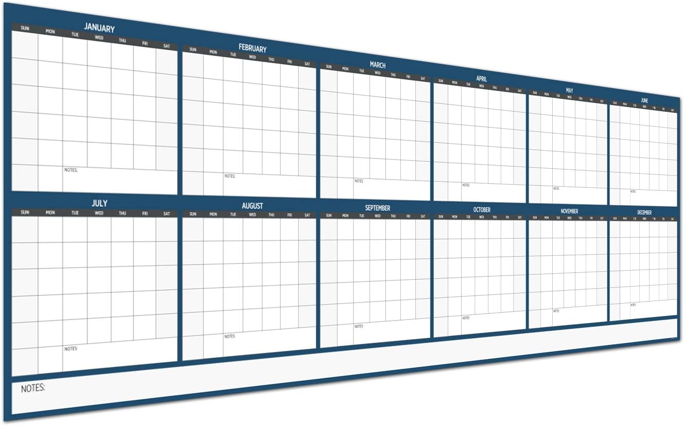 Large Dry Erase Wall Calendar 36 x 96 Undated Laminated (Blue) P2136