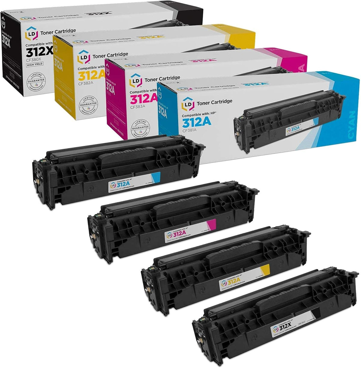 Remanufactured Toner Cartridge Replacements for HP 312A / HP 312X High Yield, 4-Pack Z87627