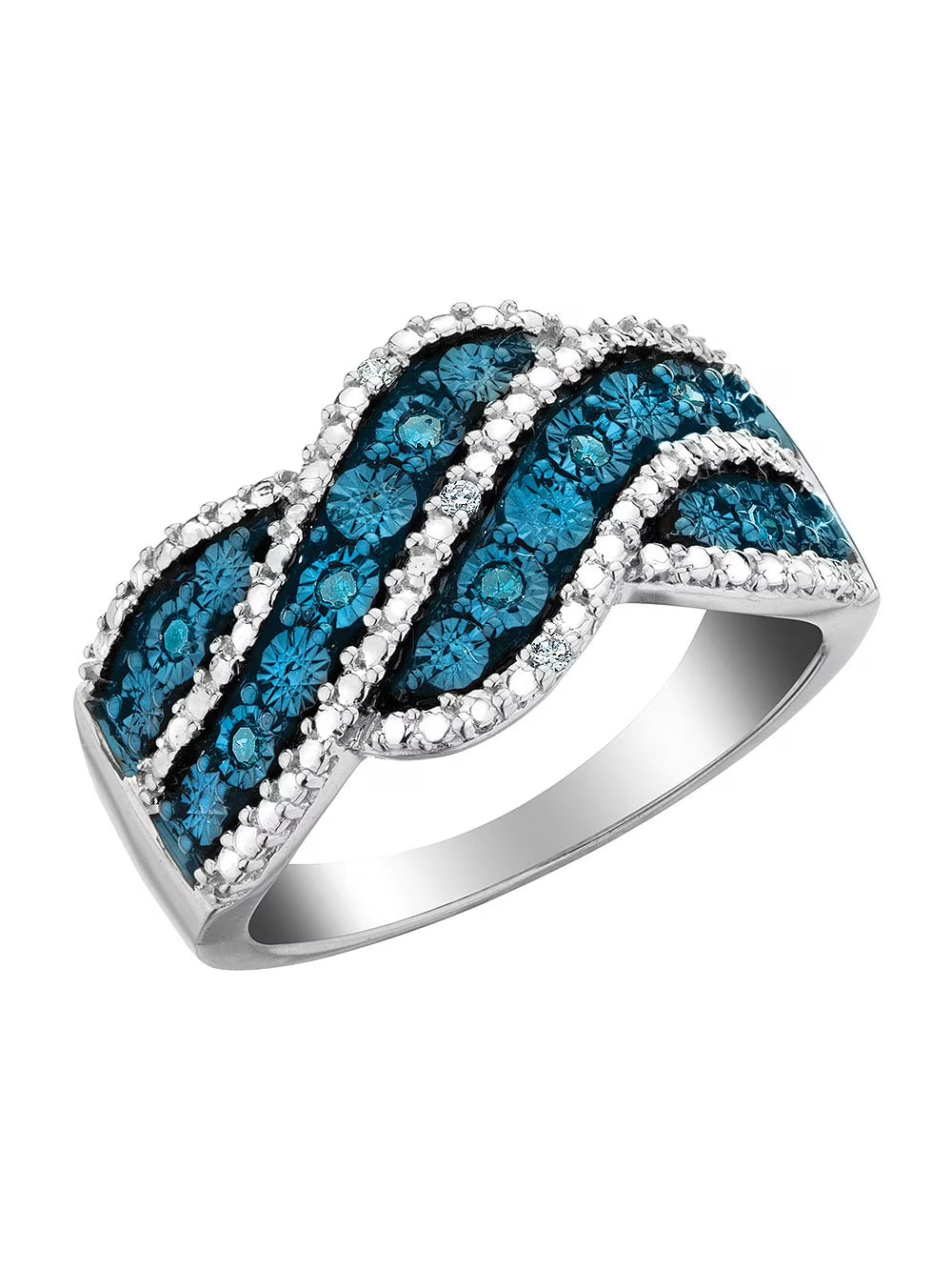 White & Blue Diamond Ring in Sterling Silver I825