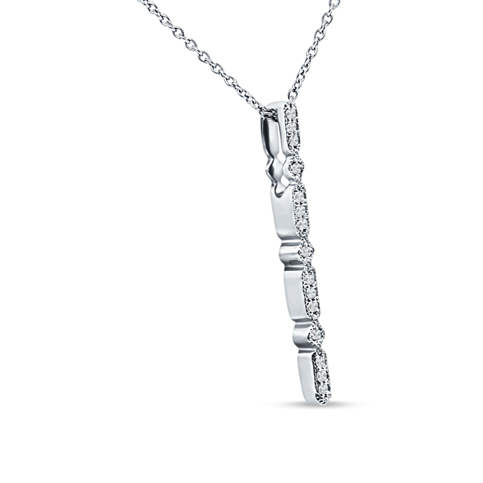 14K White Gold Diamond Drop Bar Pendant Necklace 18" M885835