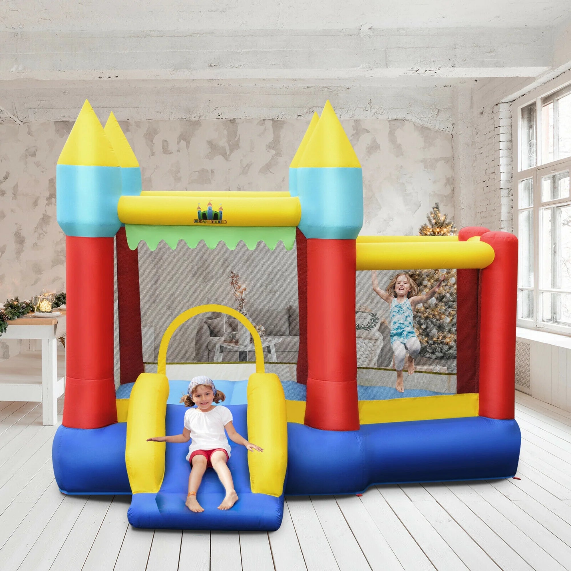 Inflatable Bounce House Slide with Tunnels Ball Pit & 480W Blower S159829
