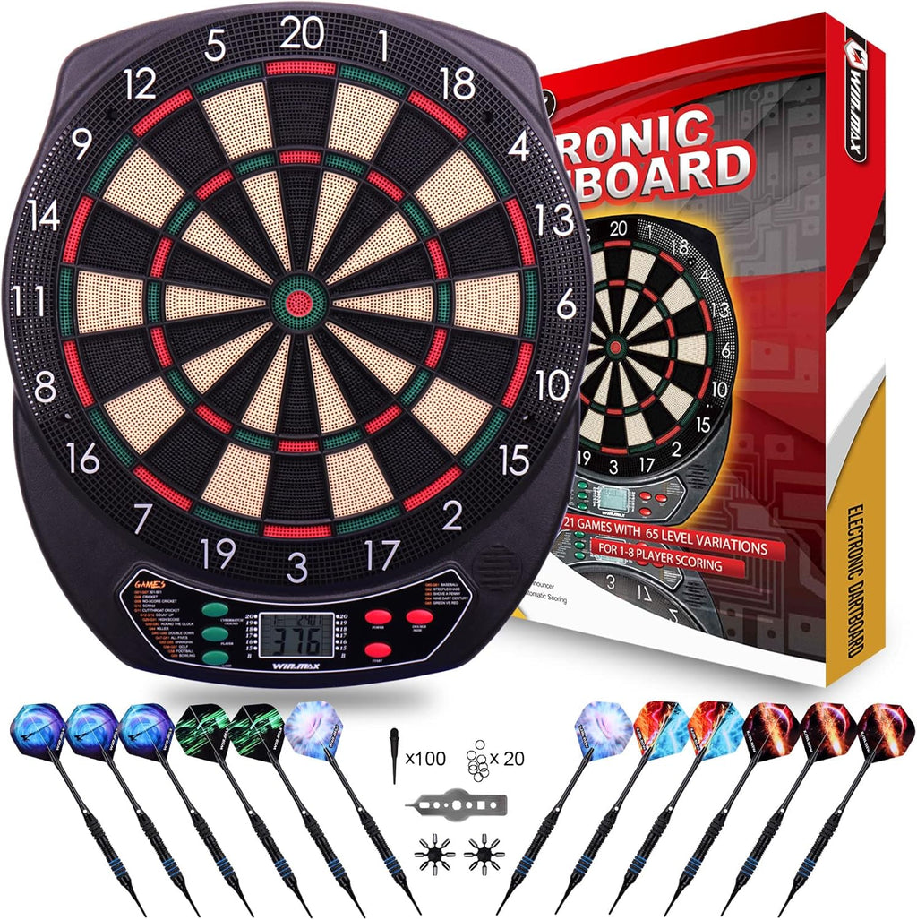 Electronic Dart Board Set with 12 Darts 100 Tips Power Adapter P4625