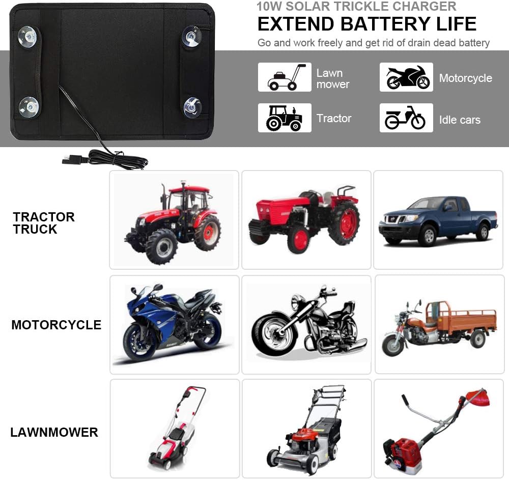 12 Volt 10 Watt Solar Car Battery Charger & Maintainer with Alligator Clip Adapter U263441