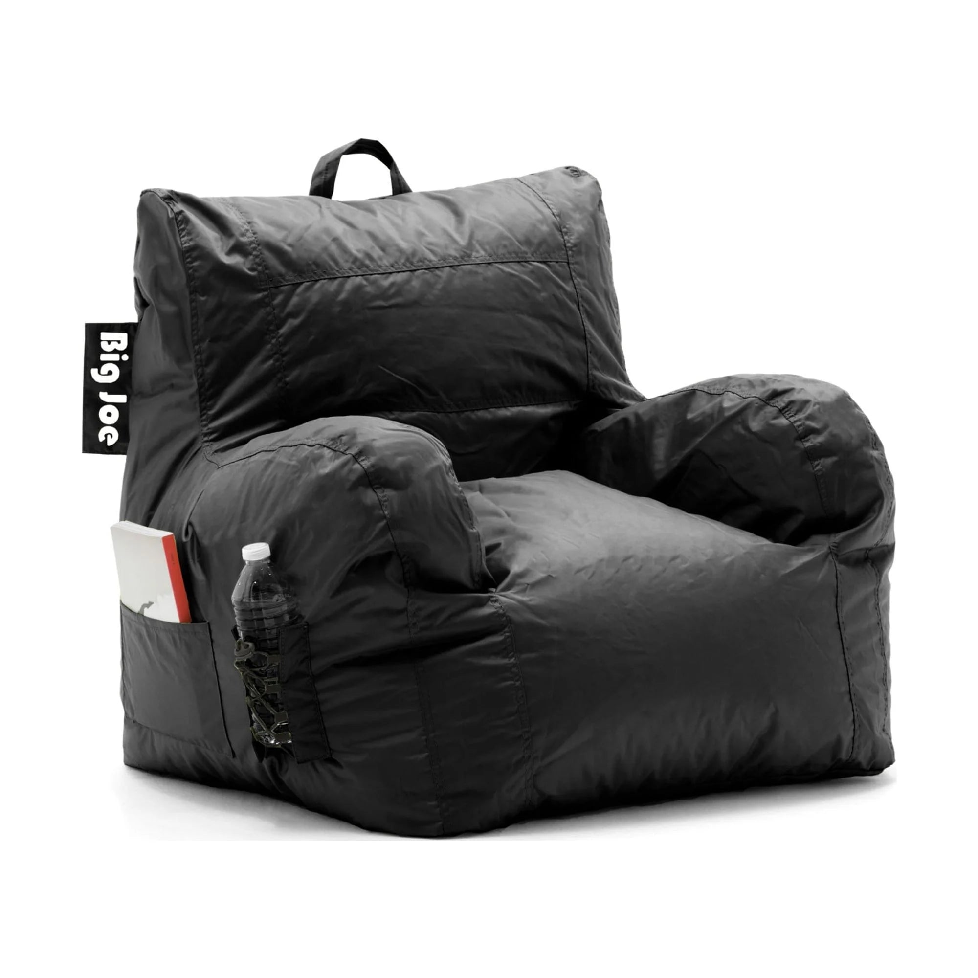 Black Durable Polyester Nylon Blend Bean Bag Chair with Drink Holder and Pocket, 3 feet J86191