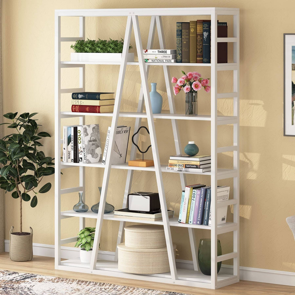 White 6 Tier Industrial Bookshelf G54568
