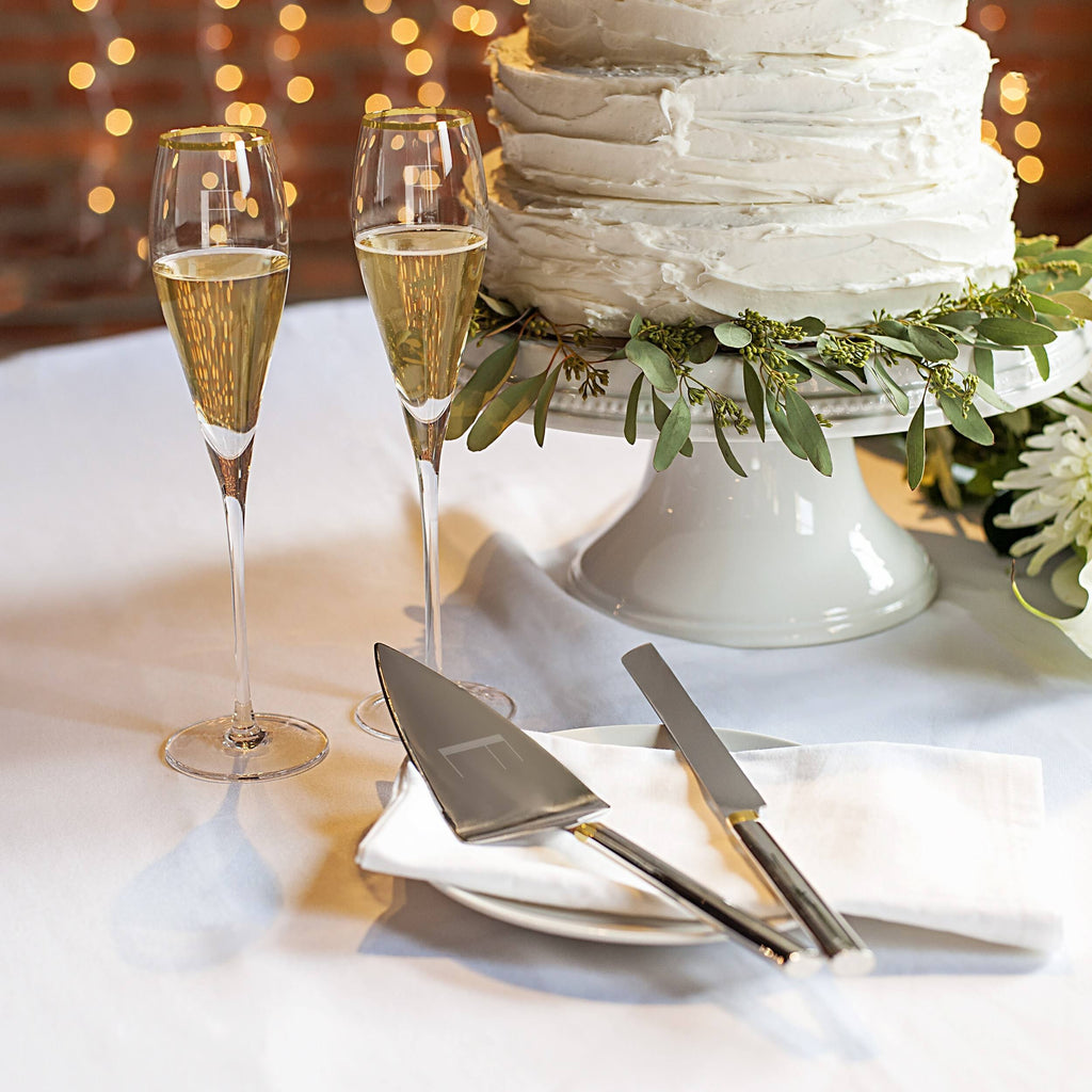 Gold Champagne Flutes and Cake Serving Set H7106