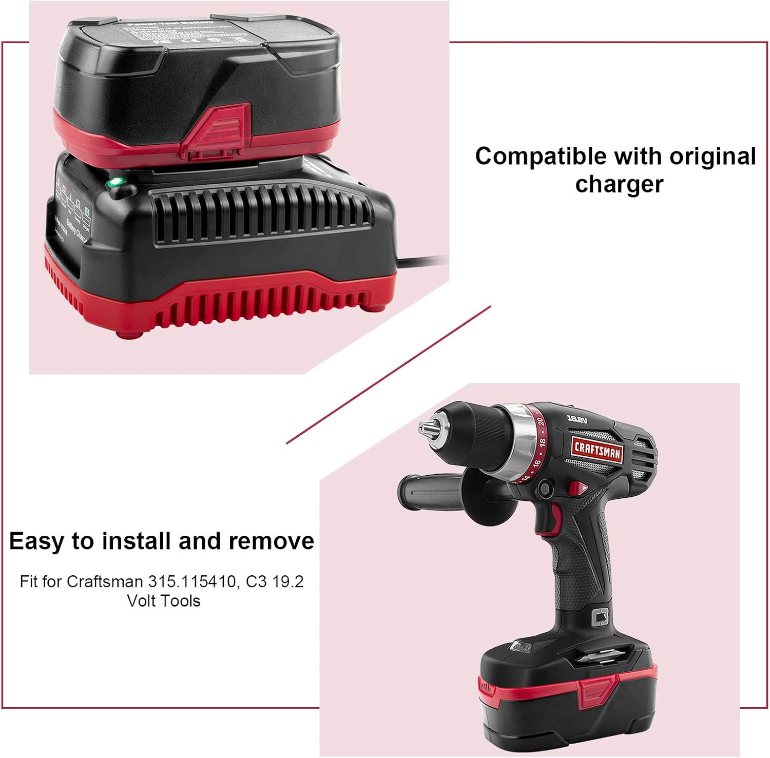 2Pack 19.2 Volt Lithium Ion Battery Replacement for Craftsman DieHard C3 Cordless Power Tool O484726