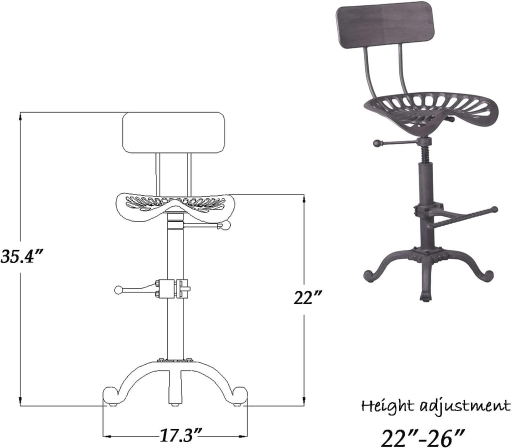 Rust Industrial Cast Iron Tractor Seat Bar Stool with Back R10384