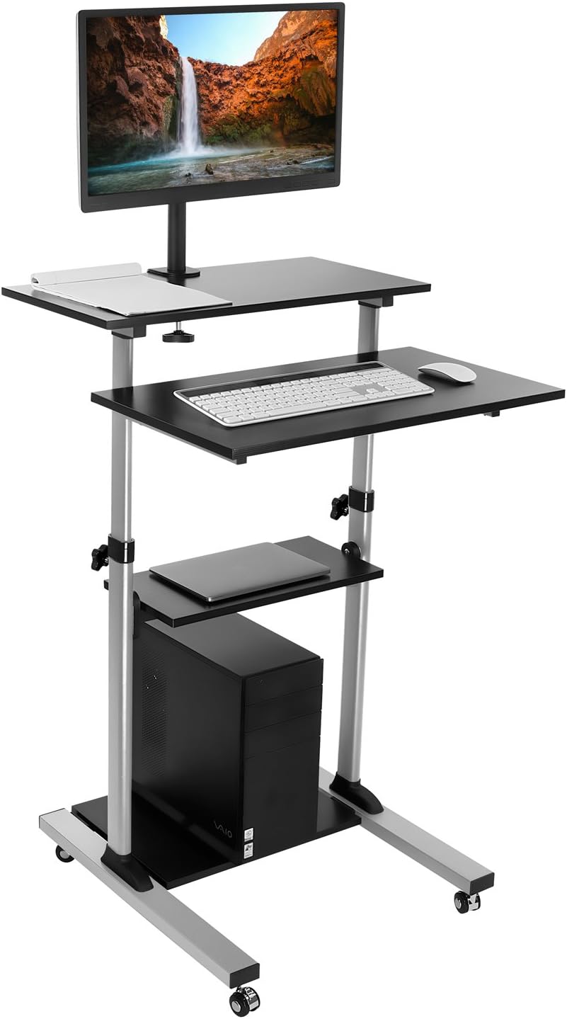 Mobile Stand Up Desk with Monitor Arm V9342