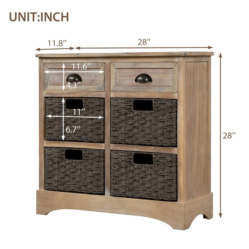 Rustic Storage Cabinet with 2 Drawers and 4 Fabric Basket Espresso P811