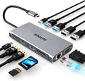 12 in 1 USB C Hub with Dual HDMI 4K VGA Ethernet PD 3.0 USB-C 3.0 TF/SD Card Slot X25865
