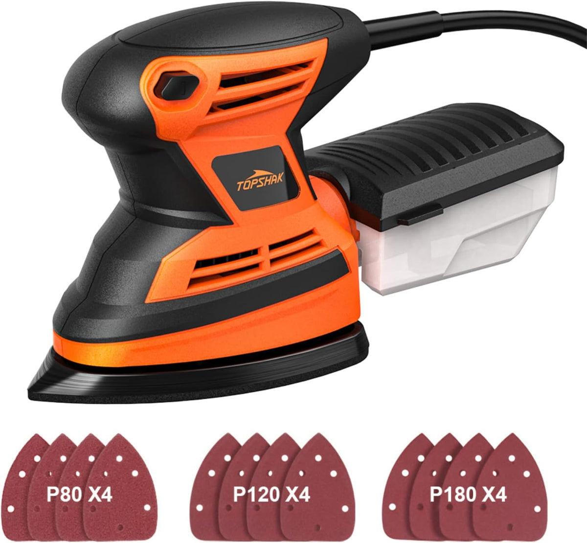 Random Orbit Sander, 260W Palm Sander with 20pcs Sanding Paper, 5 Inches, 14000 RPM, Pack of 2 Q15411