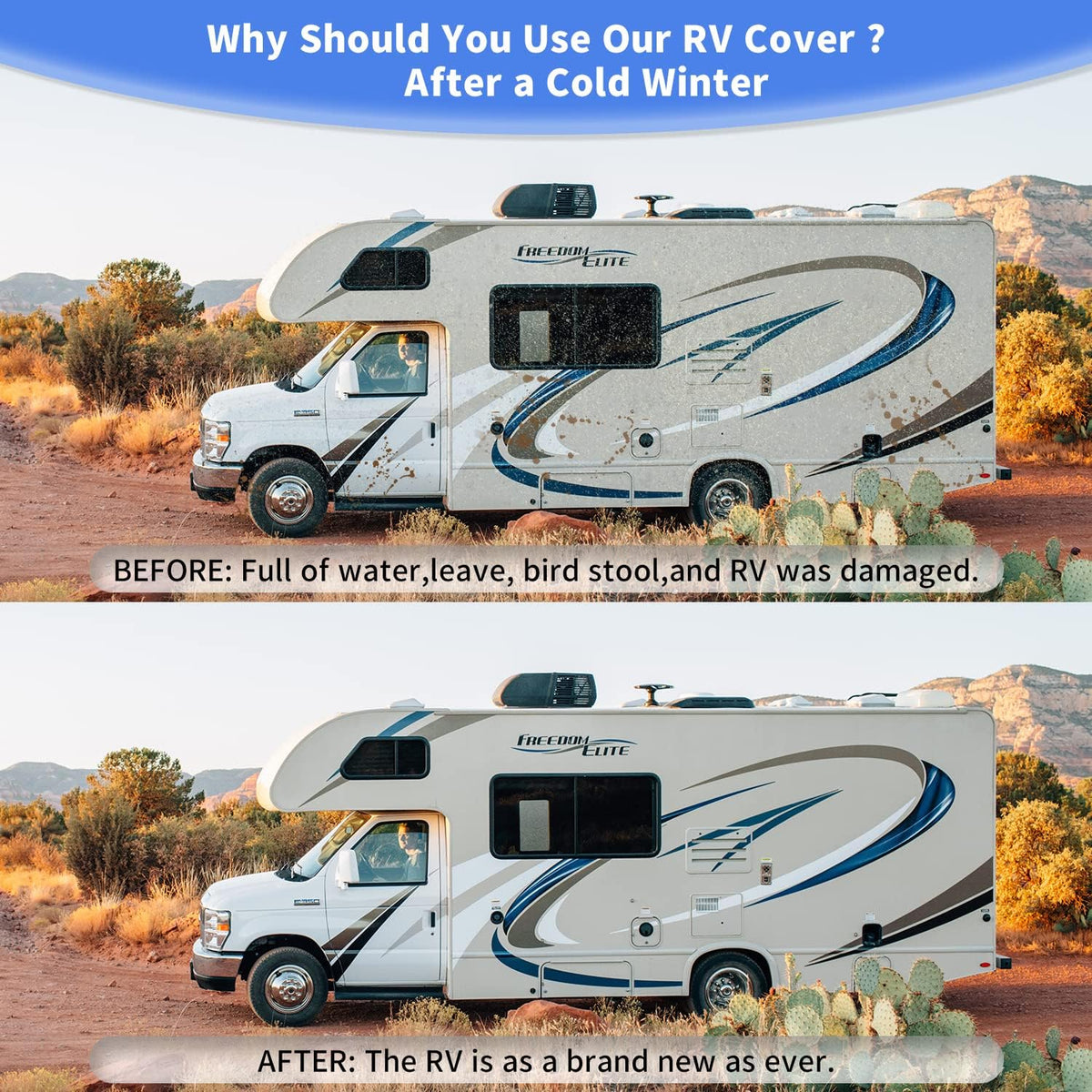 RV Cover, Extra-Thick 4 Layers Anti-UV Top Panel, Fits 33'- 37' Motorhome Y70279