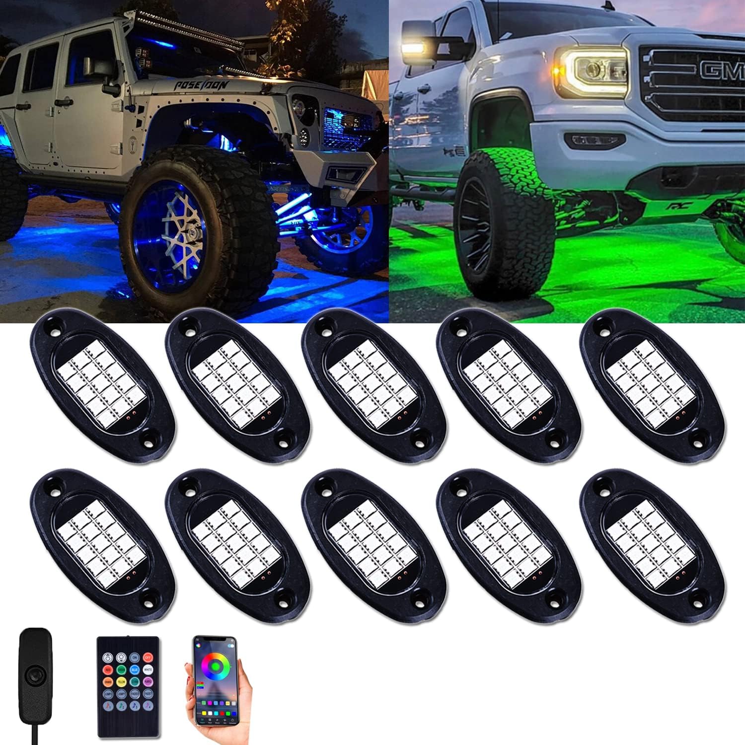 RGB LED Rock Lights Kit 10 Pods Multicolor Pack of 2 K26153