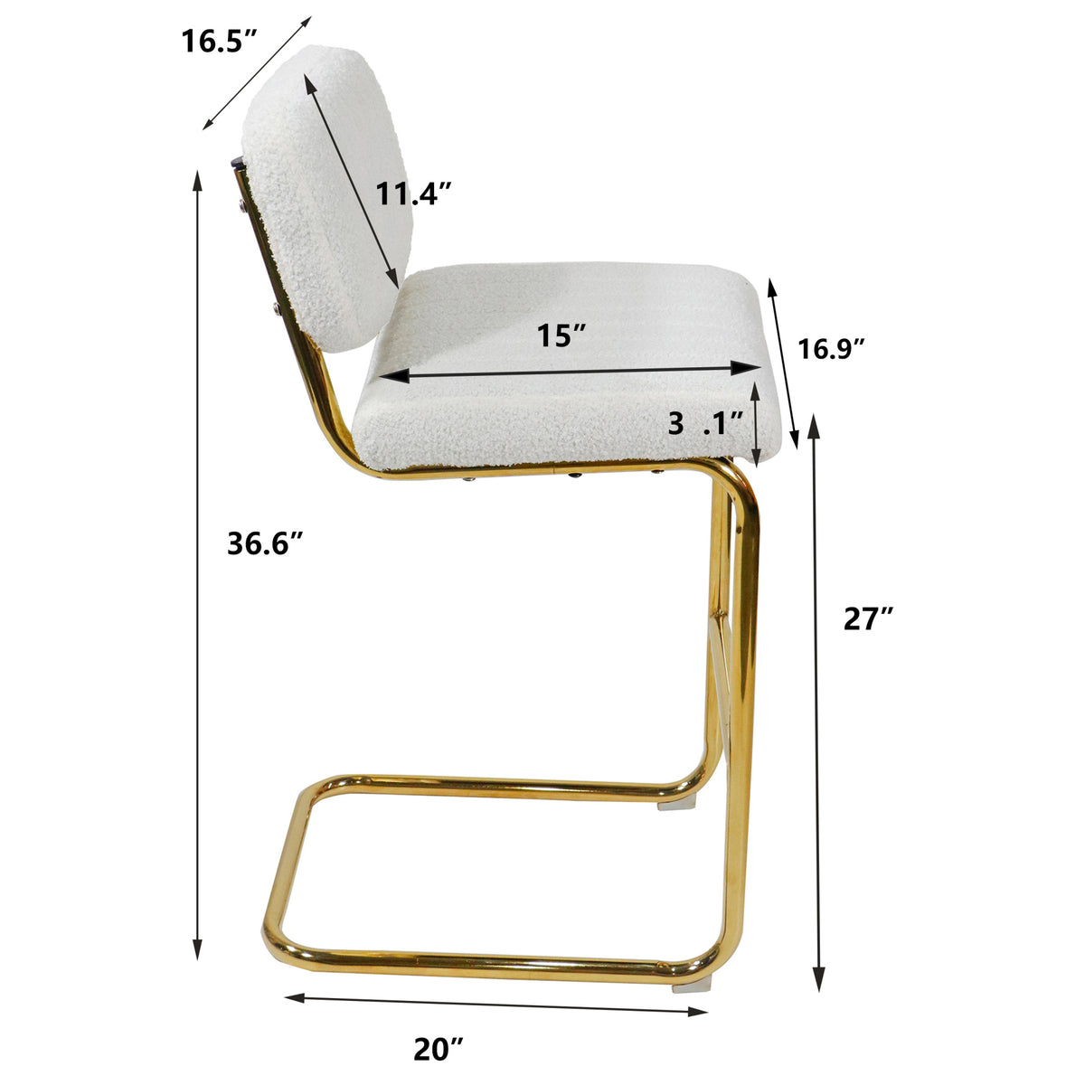 Ivory Boucle Fabric Counter Height Bar Stools Set of 2 B4327