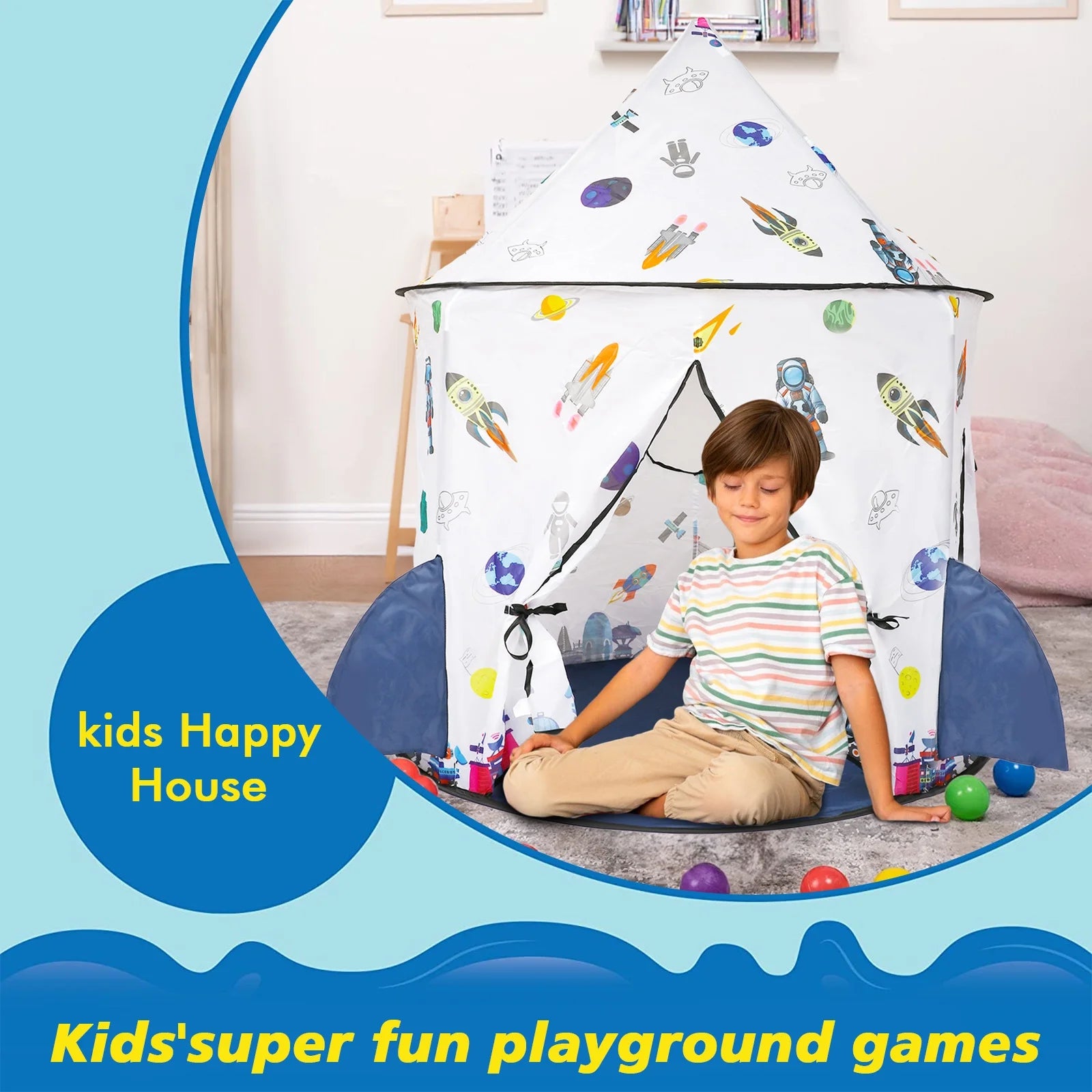 Kids Tent Rocket Ship Toy Foldable Space Themed Indoor Outdoor Large Play Tent A3708