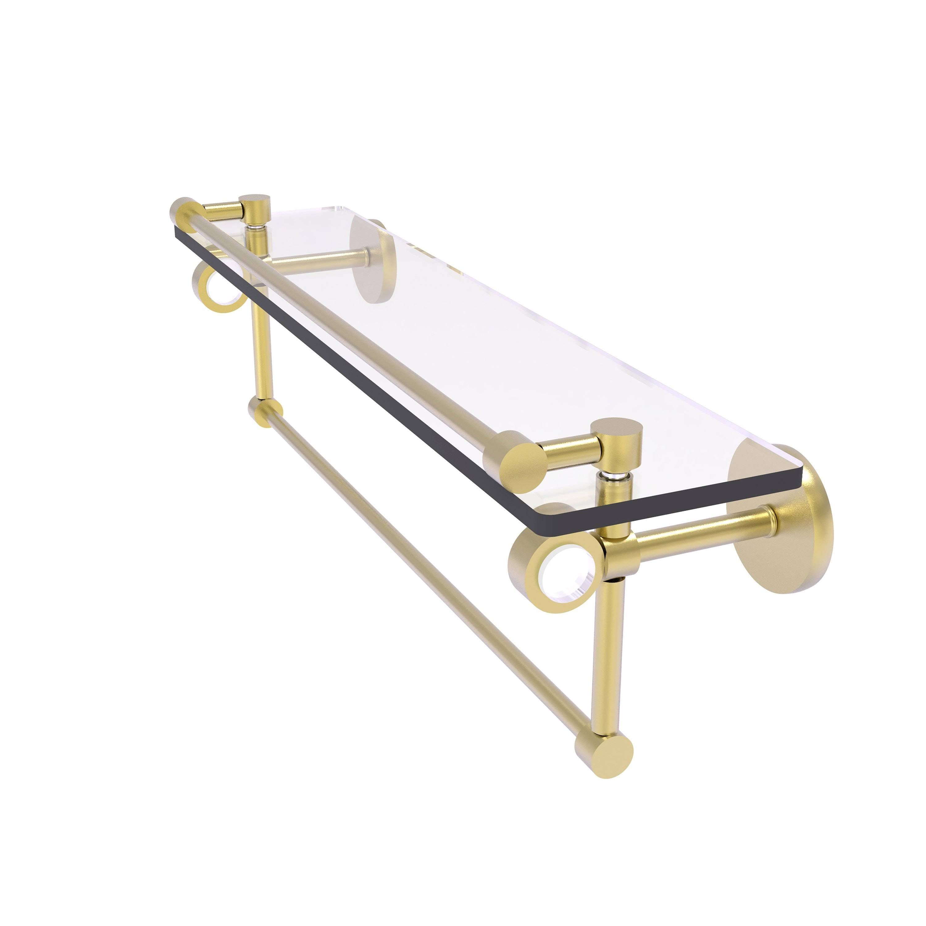 Glass Shelf with Gallery Rail and Towel Bar - Satin Brass / 22 inch A620