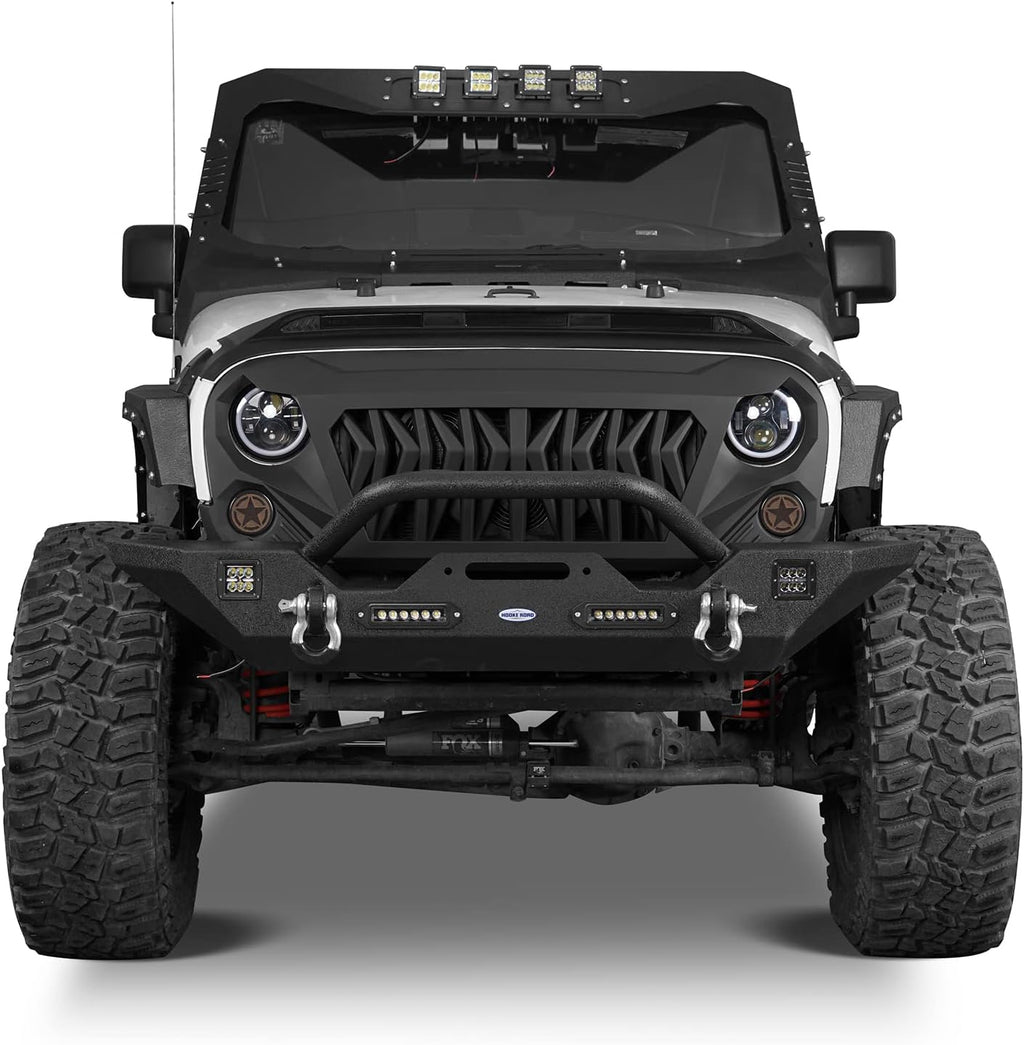 Front & Rear Bumpers Combo with Winch Plate & Spare Tire Carrier & LED Lights & D Rings Q6792