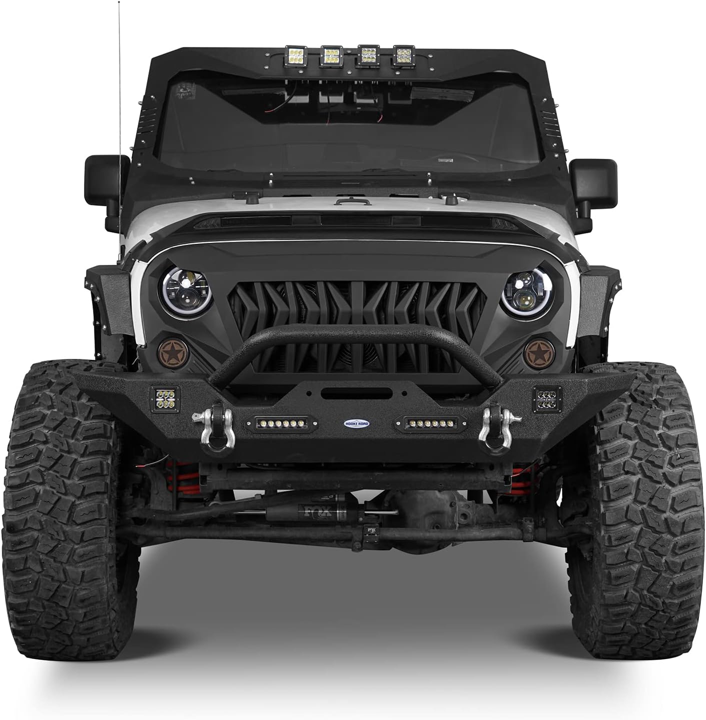 Front & Rear Bumpers Combo with Winch Plate & Spare Tire Carrier & LED Lights & D Rings Q6792