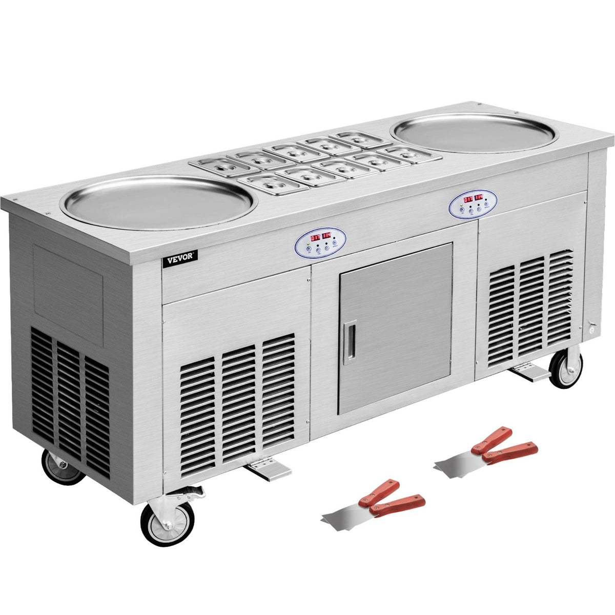 2800W Stir-Fried Ice Cream Roll Machine with 2 Pans, Stainless Steel Y3167