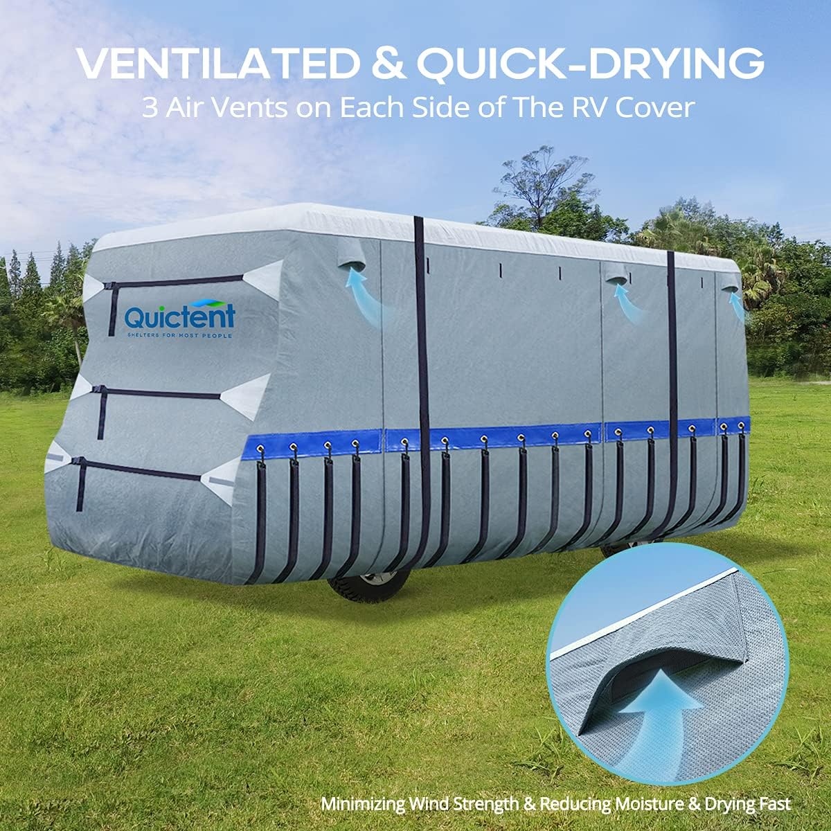 RV Cover, 6-ply Camper Cover, Fits 23-26Ft Motorhome, Breathable Waterproof Rip-Stop Anti-UV with 2 Windproof Straps, 4 Tire Covers Z715278