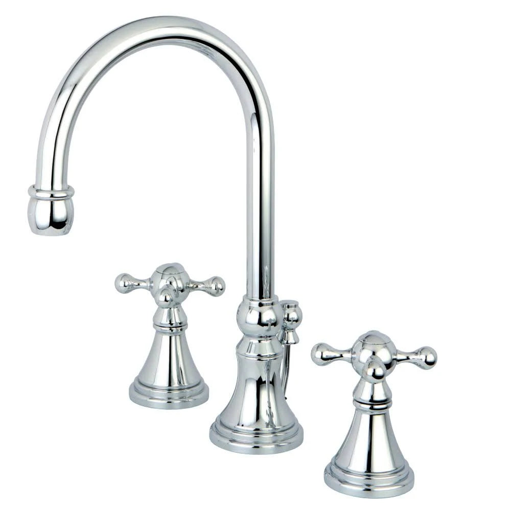 Polished Chrome Widespread Lavatory Faucet with Brass Pop-Up I471