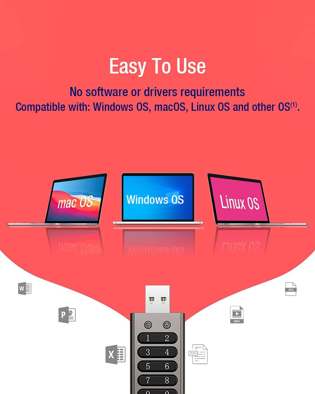 64GB Secure Encrypted USB Flash Drive with Keypad V89798