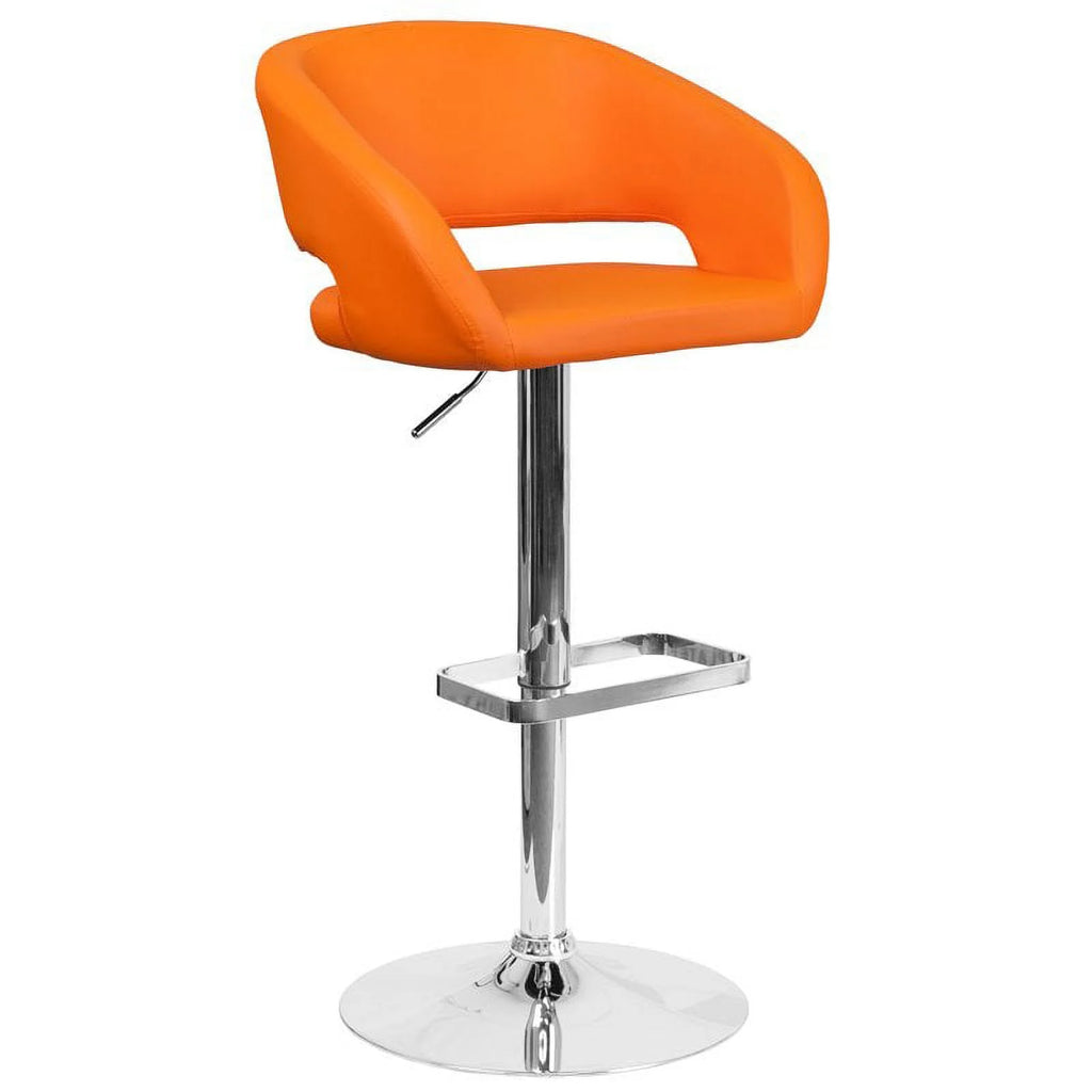 Modern Faux Leather Adjustable Bar Stool in Orange K1536