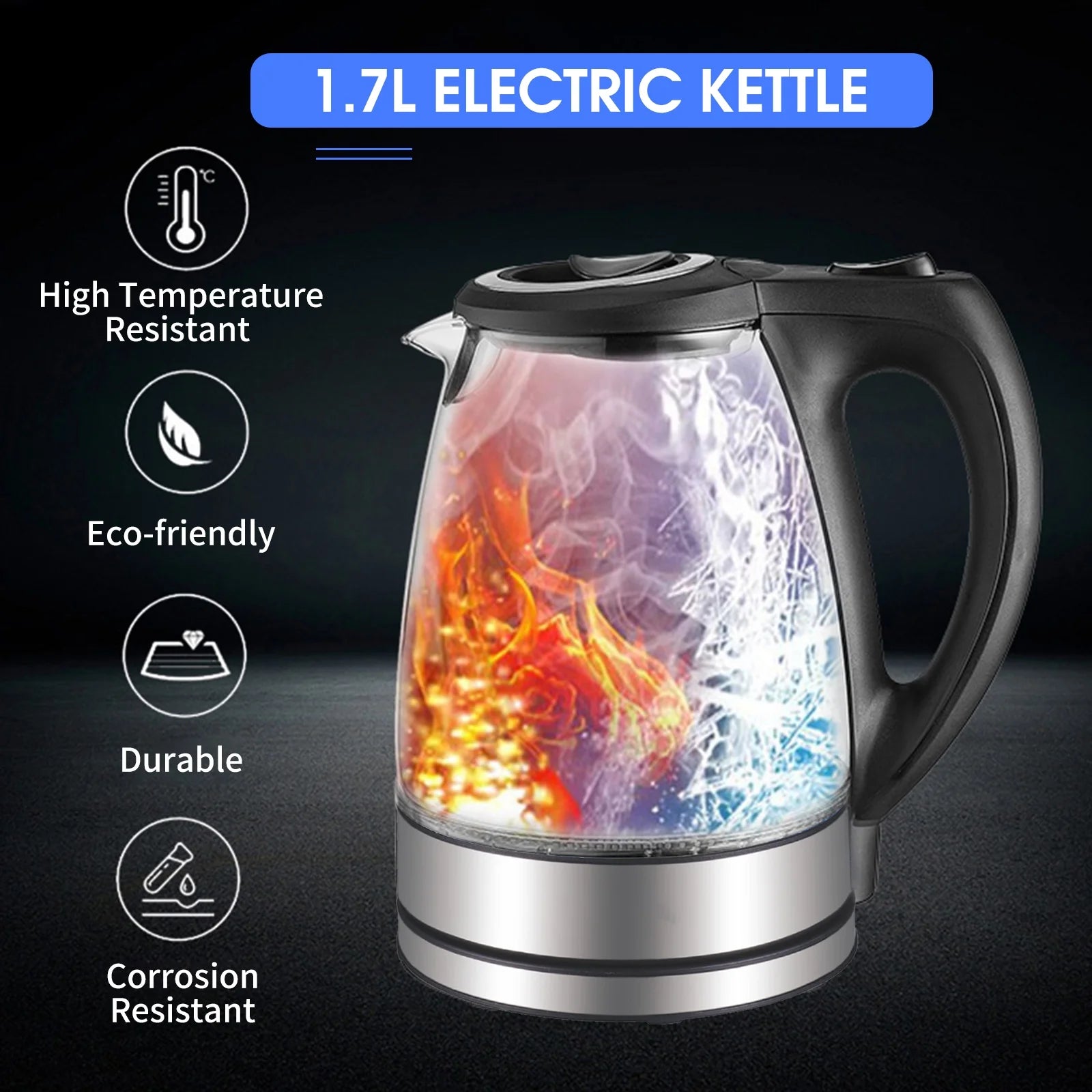 Electric Kettle 1.7L Glass with Auto Shut-Off Y8358