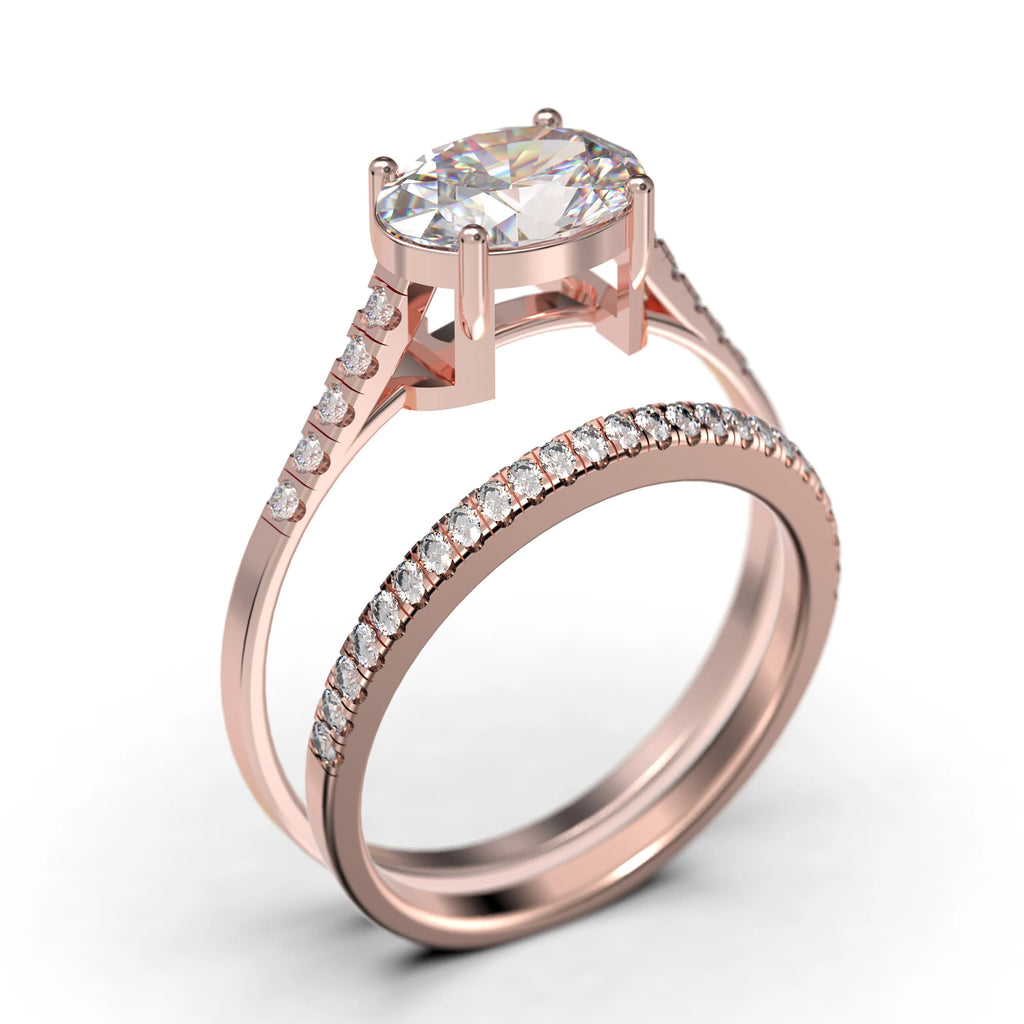 2.00 Carat Oval Cut Diamond Moissanite Engagement Ring in 10k Solid Rose Gold A717885