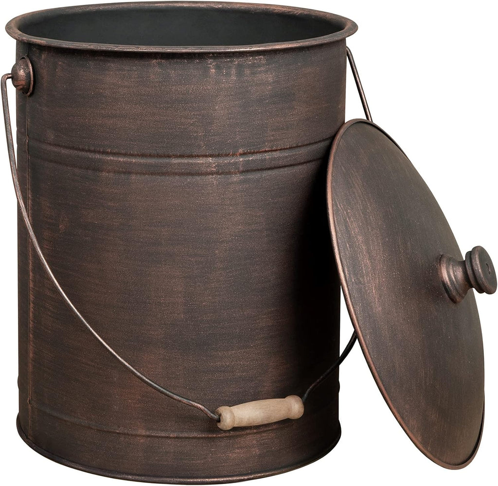 Bronze Metal Ash Bucket with Lid M65070