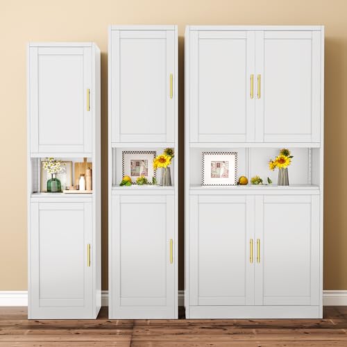 Tall Bathroom Storage Cabinet, 71" H Slim Corner Floor Cabinet with 2 Doors and 3 Adjustable Shelves E50757