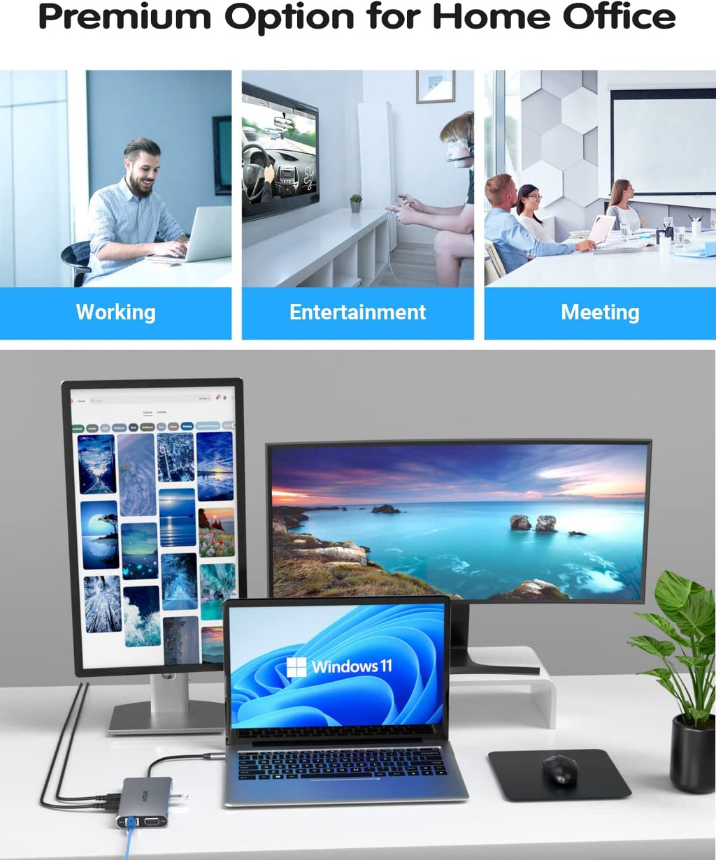 12 in 1 USB C Hub with Dual HDMI 4K VGA Ethernet PD 3.0 USB-C 3.0 TF/SD Card Slot X25865