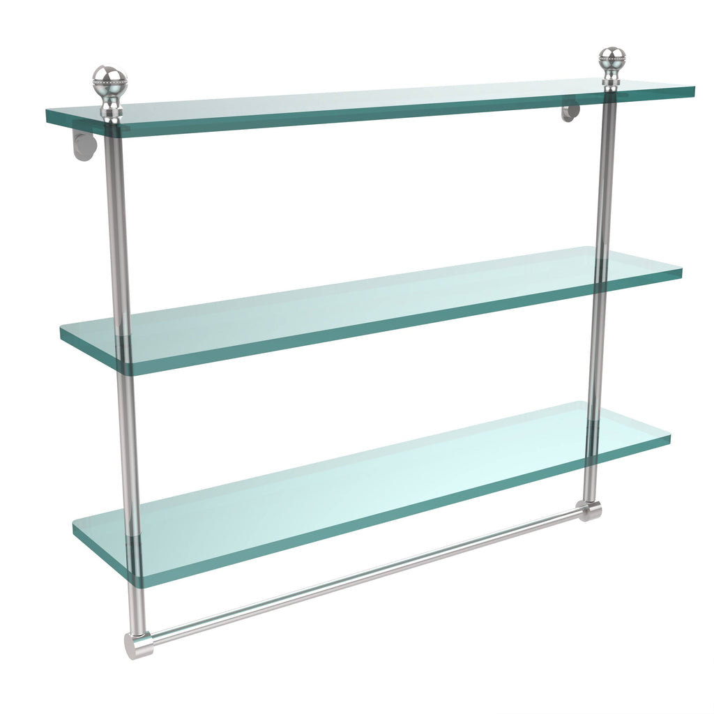 Satin Nickel Triple Tiered Glass Shelf with Towel Bar K812