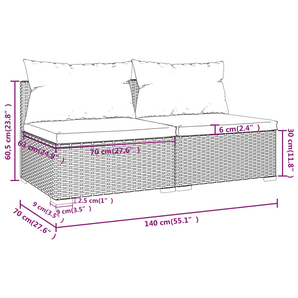 Black 2 Piece Poly Rattan Patio Furniture Set with Cushions R210748