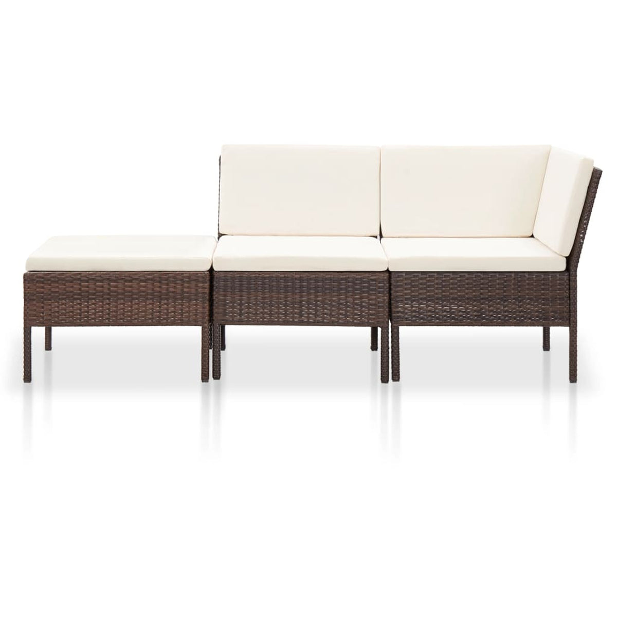 3 Piece Brown Poly Rattan Patio Conversation Sofa Set N65996