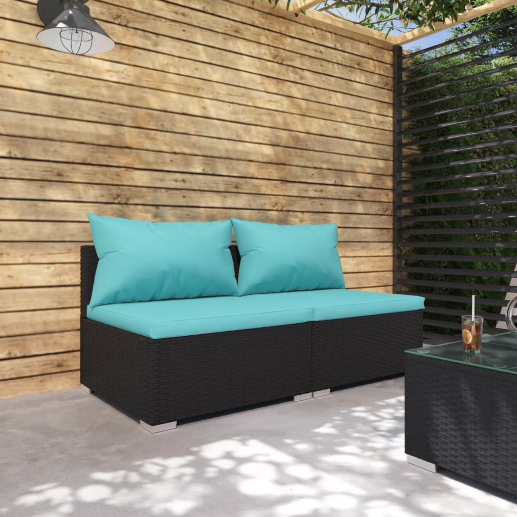 Black 2 Piece Poly Rattan Patio Furniture Set with Cushions R210748