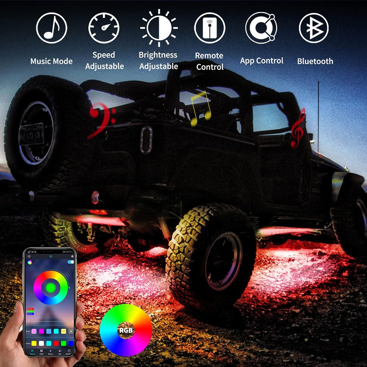 RGB LED Rock Lights Kit 10 Pods Multicolor Pack of 2 K26153