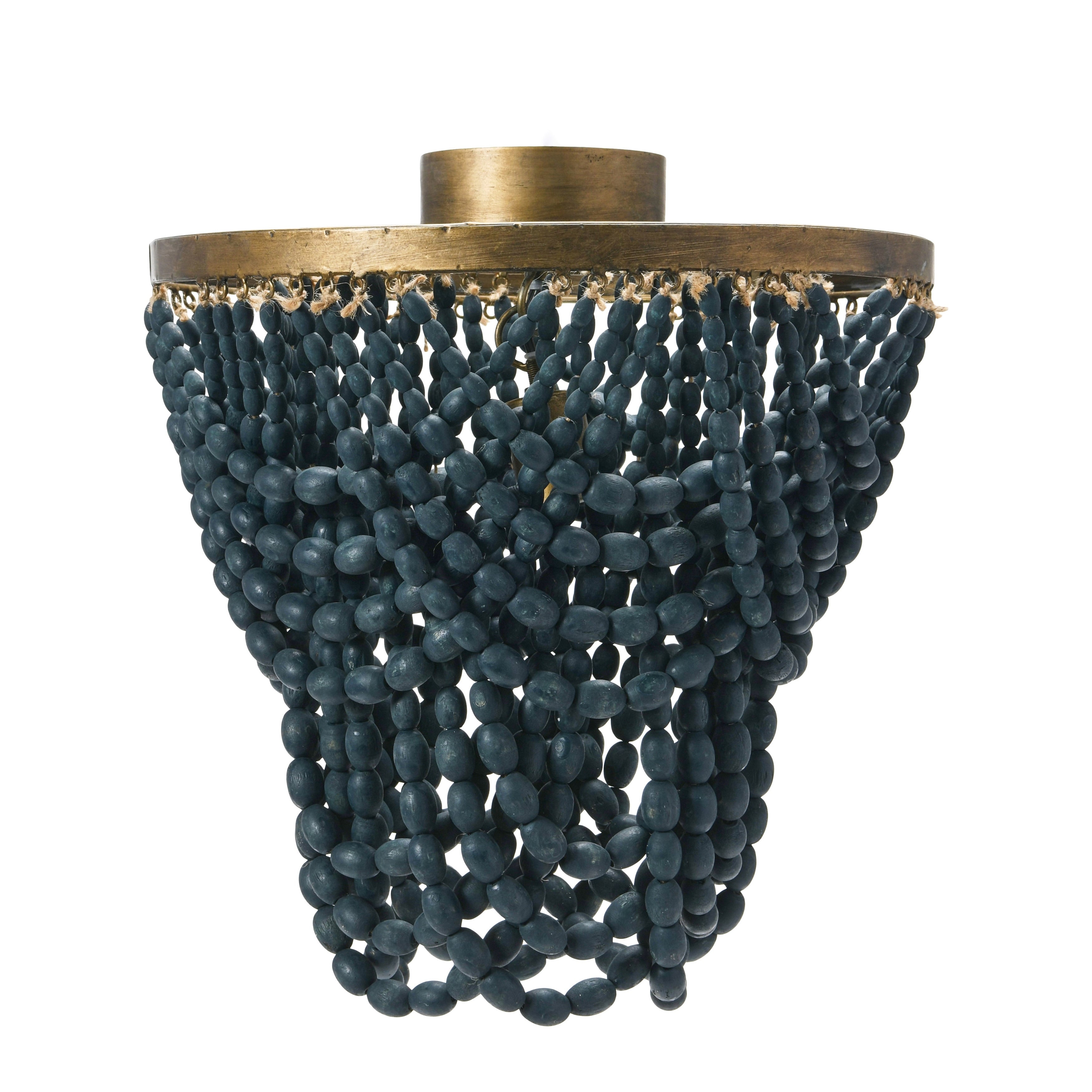 2-Tier Wood Bead Semi-Flush Mount Ceiling Light J7116