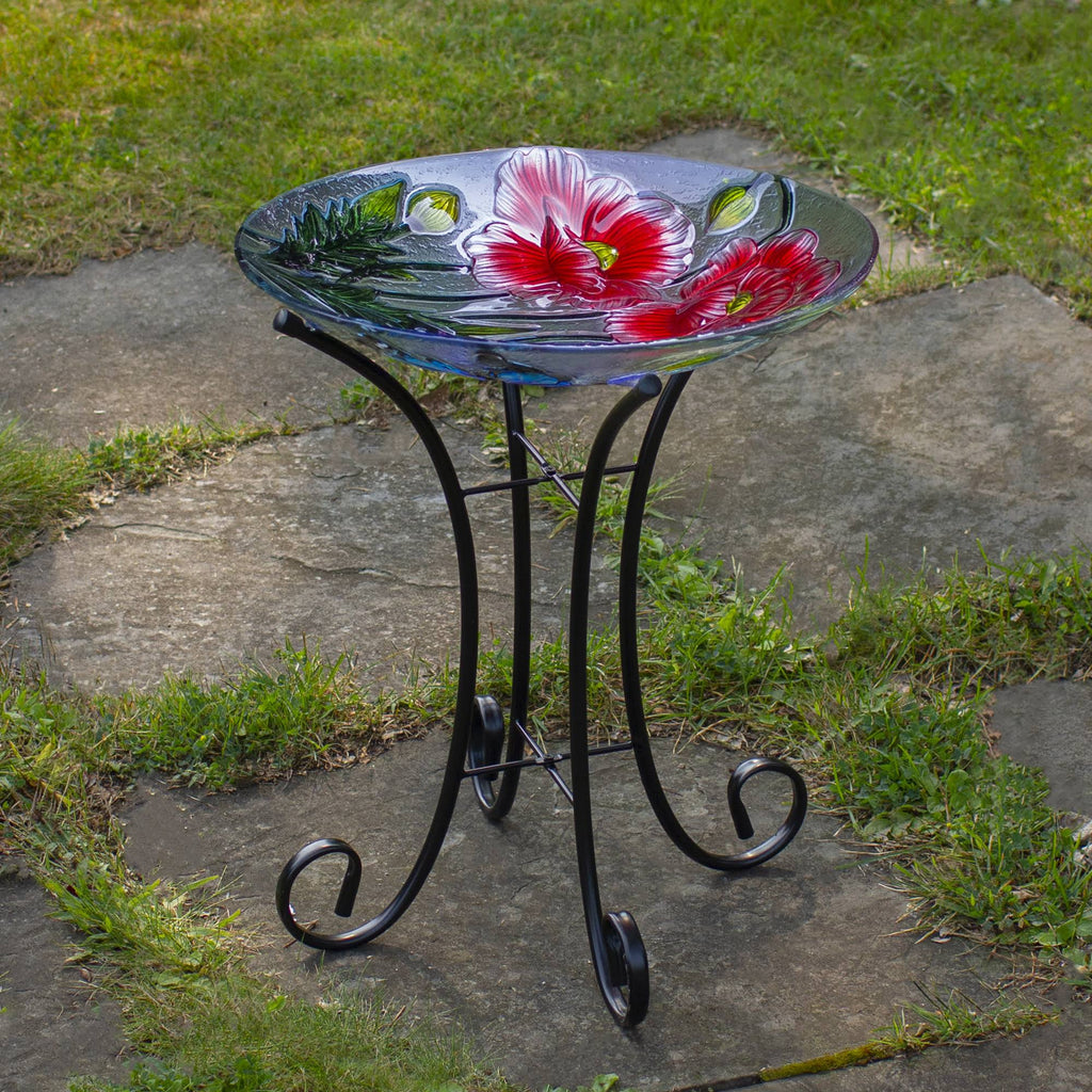 Hand Painted Glass Outdoor Birdbath S458