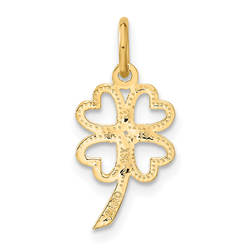 14K Yellow Gold 4 Leaf Clover Pendant Charm with Rope Chain Necklace 20'' T18579