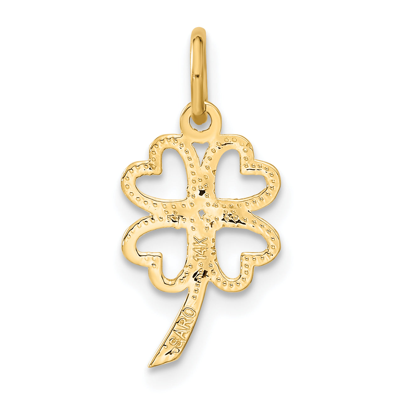 14K Yellow Gold 4 Leaf Clover Pendant Charm with Rope Chain Necklace 20'' T18579
