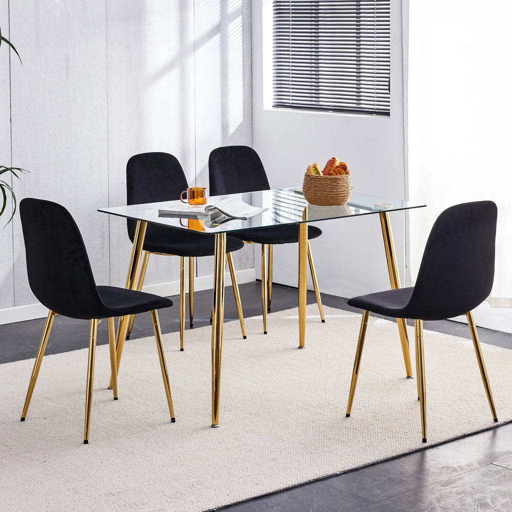 Set of 4 Velvet Dining Chairs with Golden Metal Legs G117443