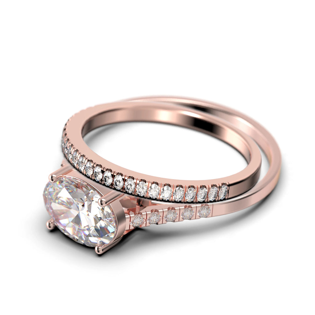 2.00 Carat Oval Cut Diamond Moissanite Engagement Ring in 10k Solid Rose Gold A717885
