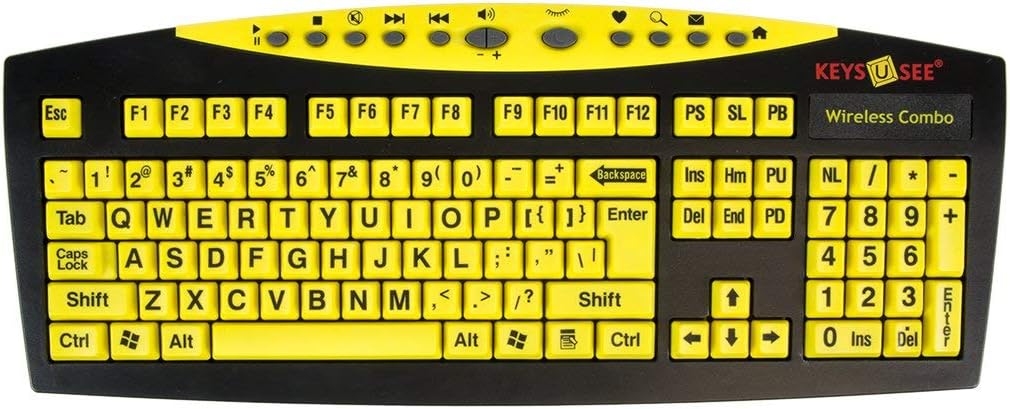 Large Print English USB Keyboard with Wireless Mouse Bundle, Black and Yellow, Pack of 2 P518499