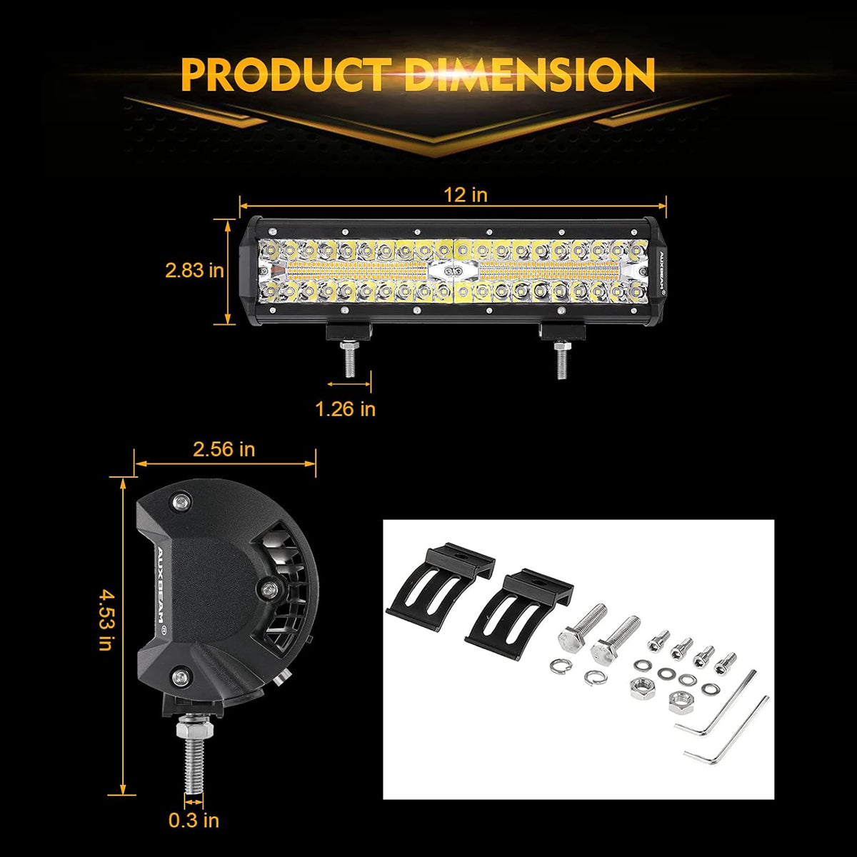 LED Amber Light Bar 12Inch 300W Spot Flood Combo Dual Color Offroad Light Bar Pack of 2 B374900