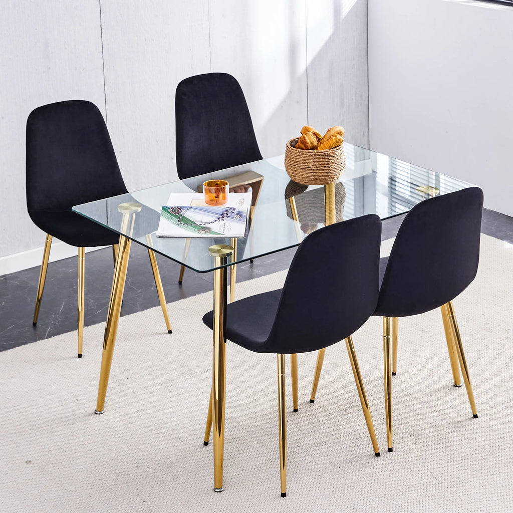 Set of 4 Velvet Dining Chairs with Golden Metal Legs G117443