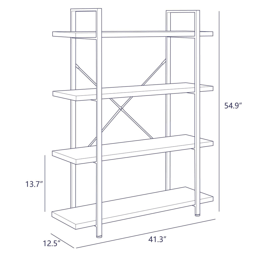 Rustic Oak 3 Shelves Wood & Metal Bookshelf J87042