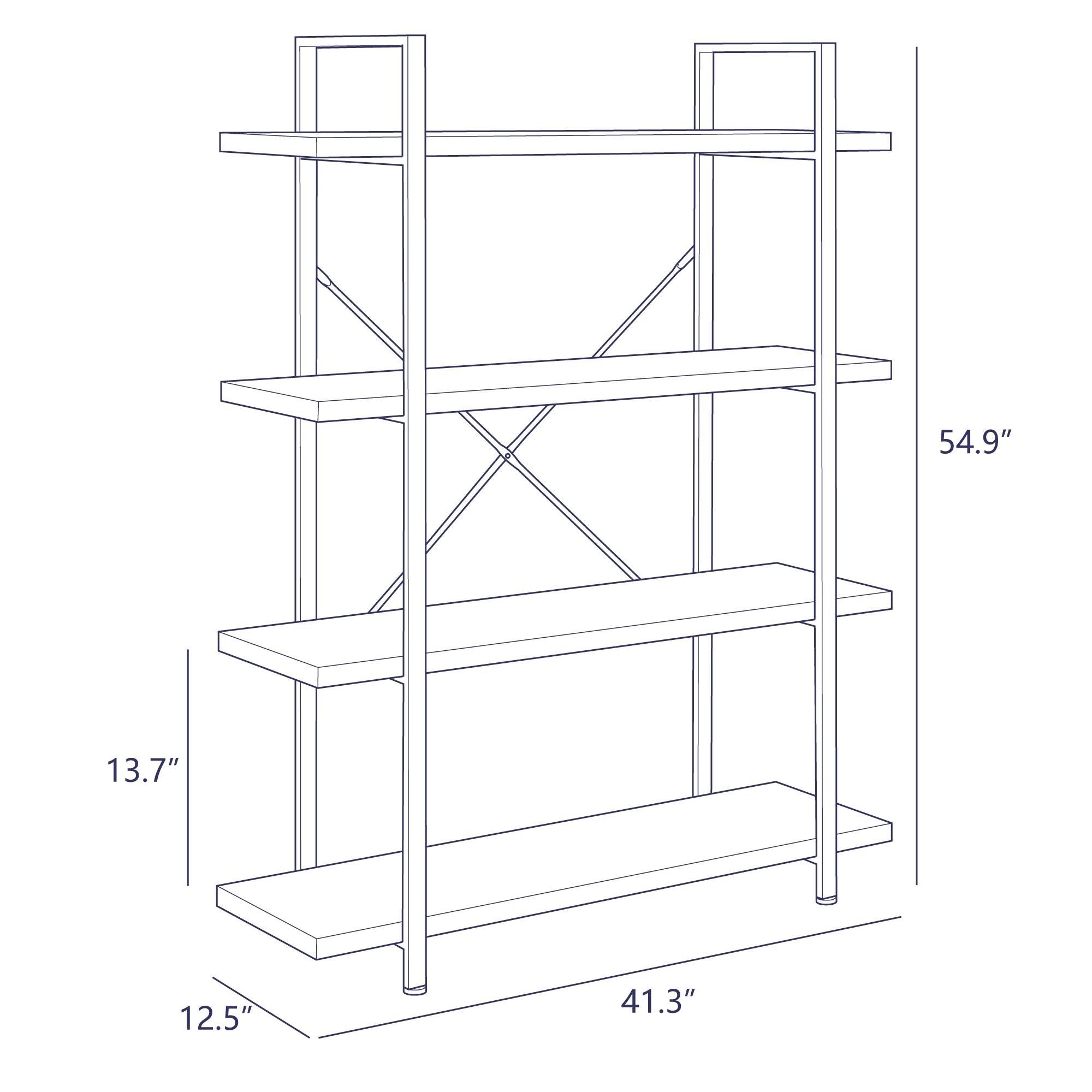 Rustic Oak 3 Shelves Wood & Metal Bookshelf J87042